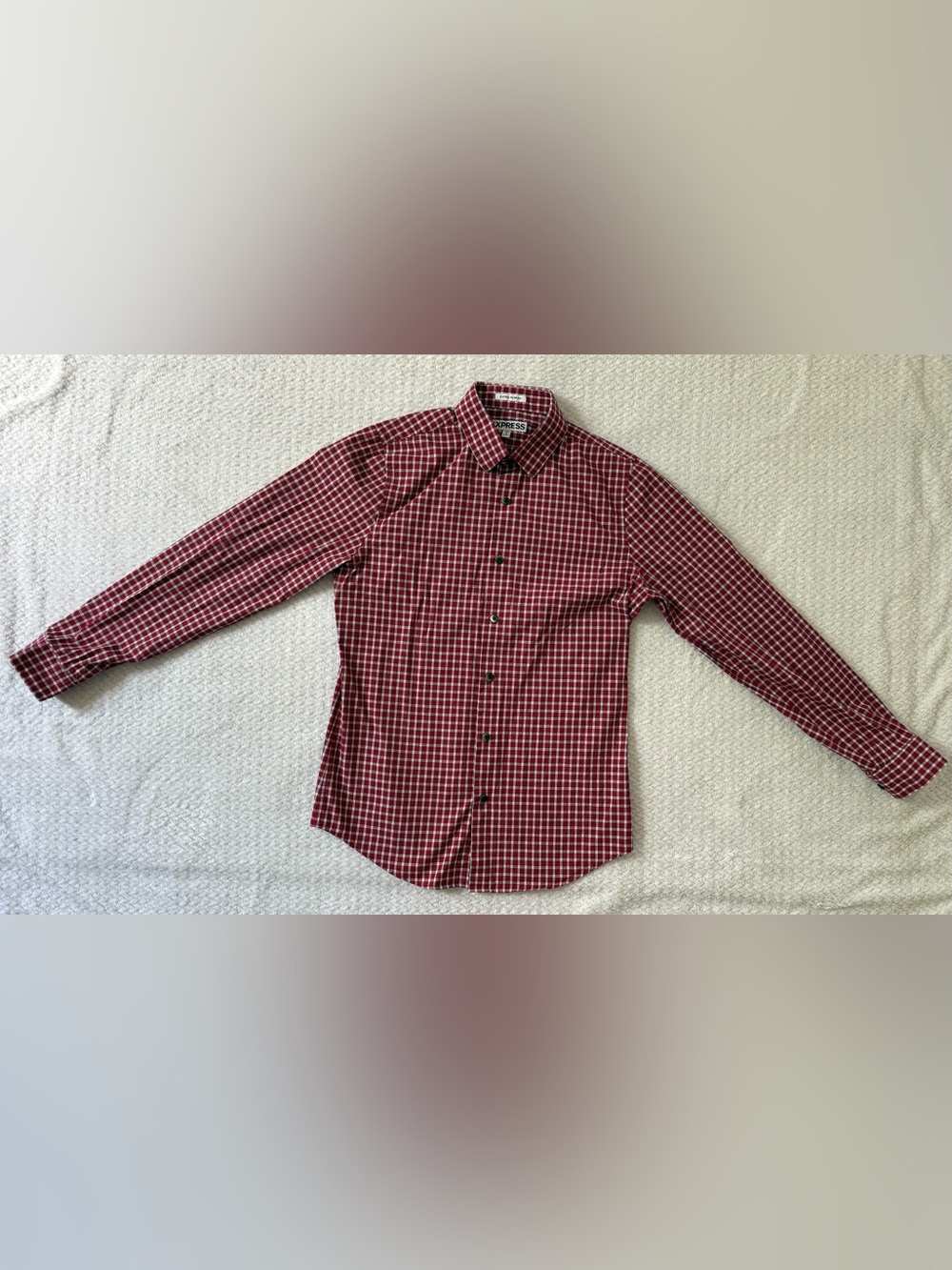 Express Men's Red and White Plaid Button-Down Shirt